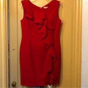 Calvin Klein Red Ruffle Sheath Dress
